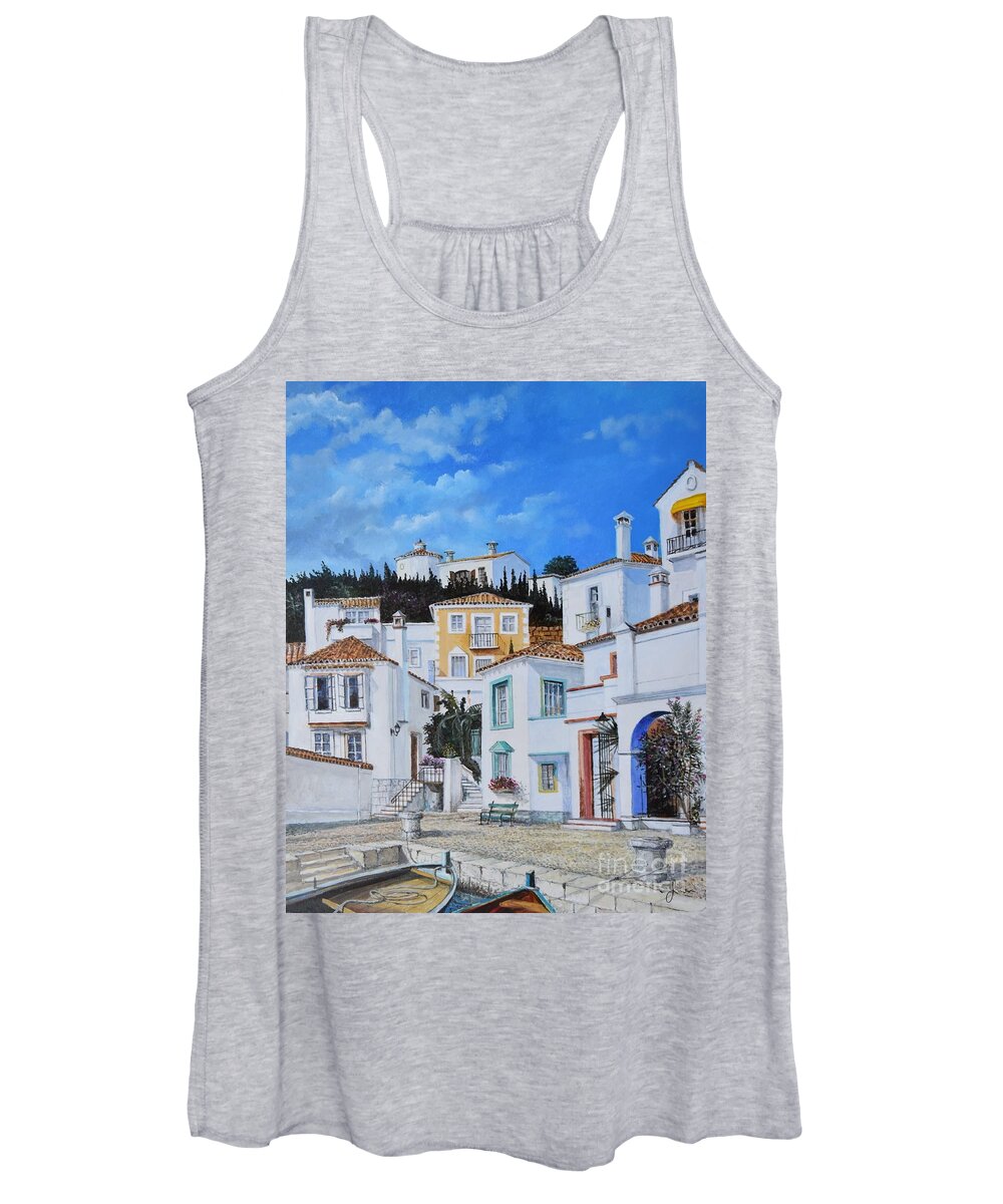 City Women's Tank Top featuring the painting Afternoon Light In Montenegro by Sinisa Saratlic