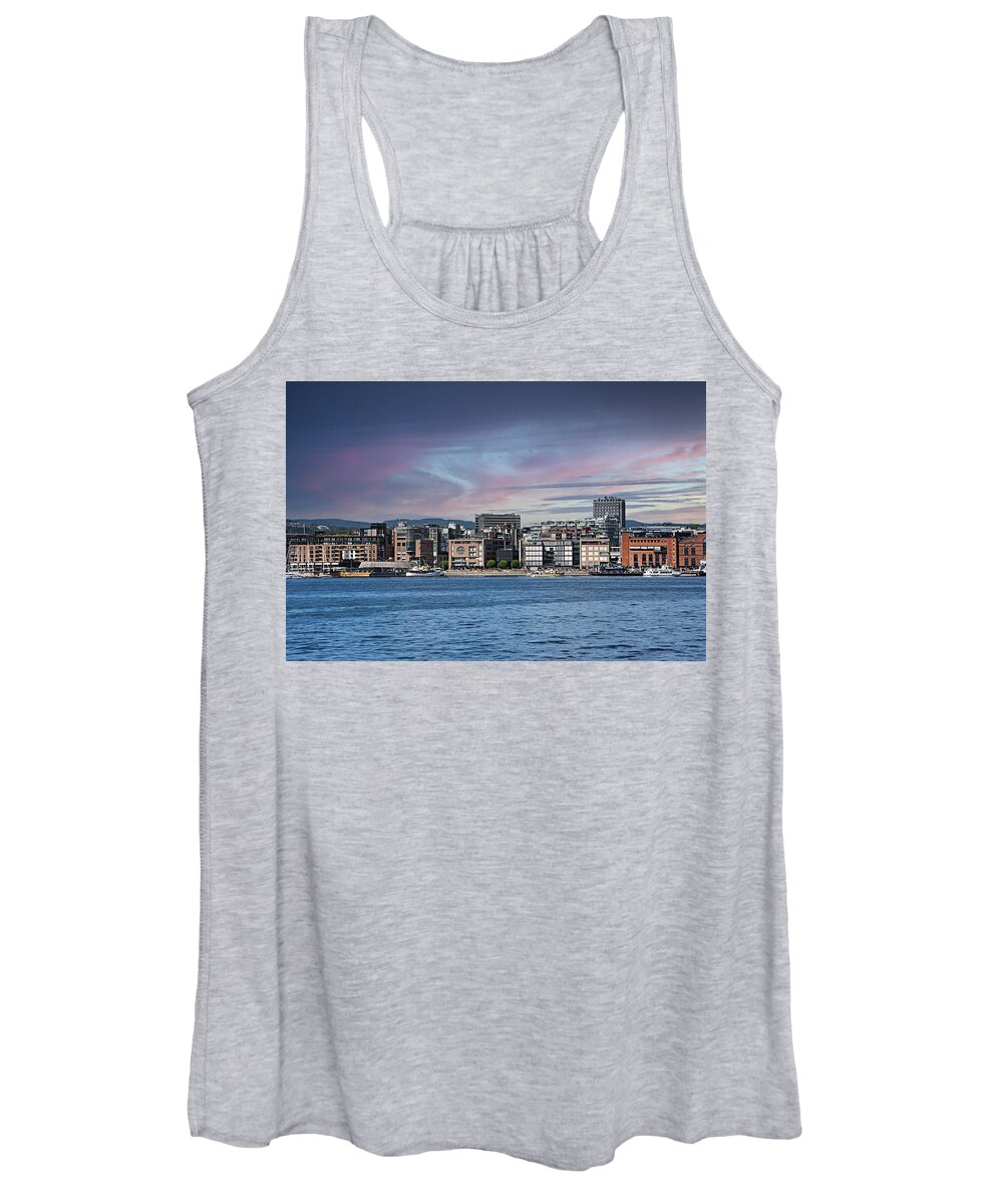 Oslo Women's Tank Top featuring the photograph Akerbrygge district of Oslo. by Bernhard Schaffer