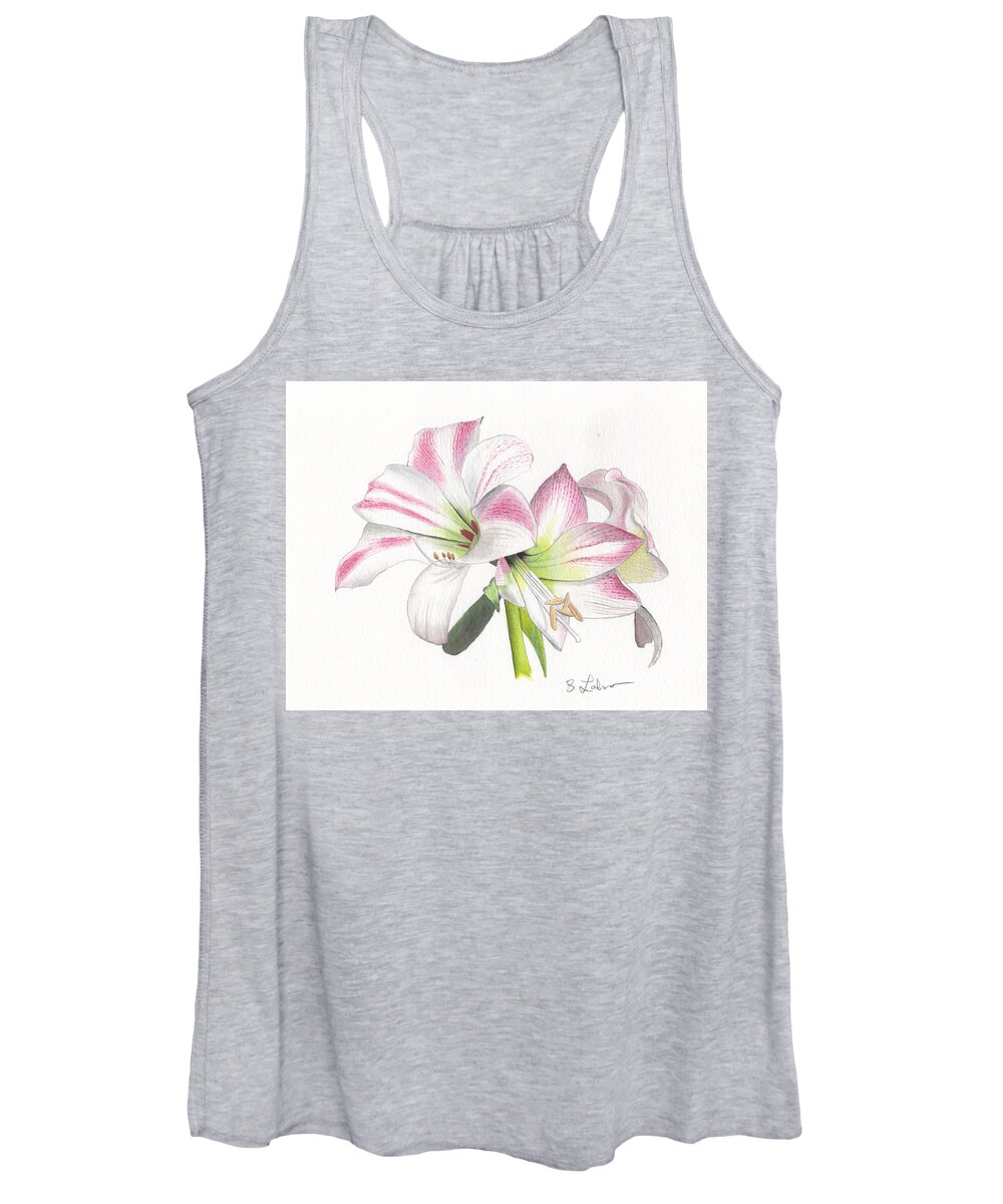 Amaryllis Watercolor Women's Tank Top featuring the painting Amaryllis by Bob Labno