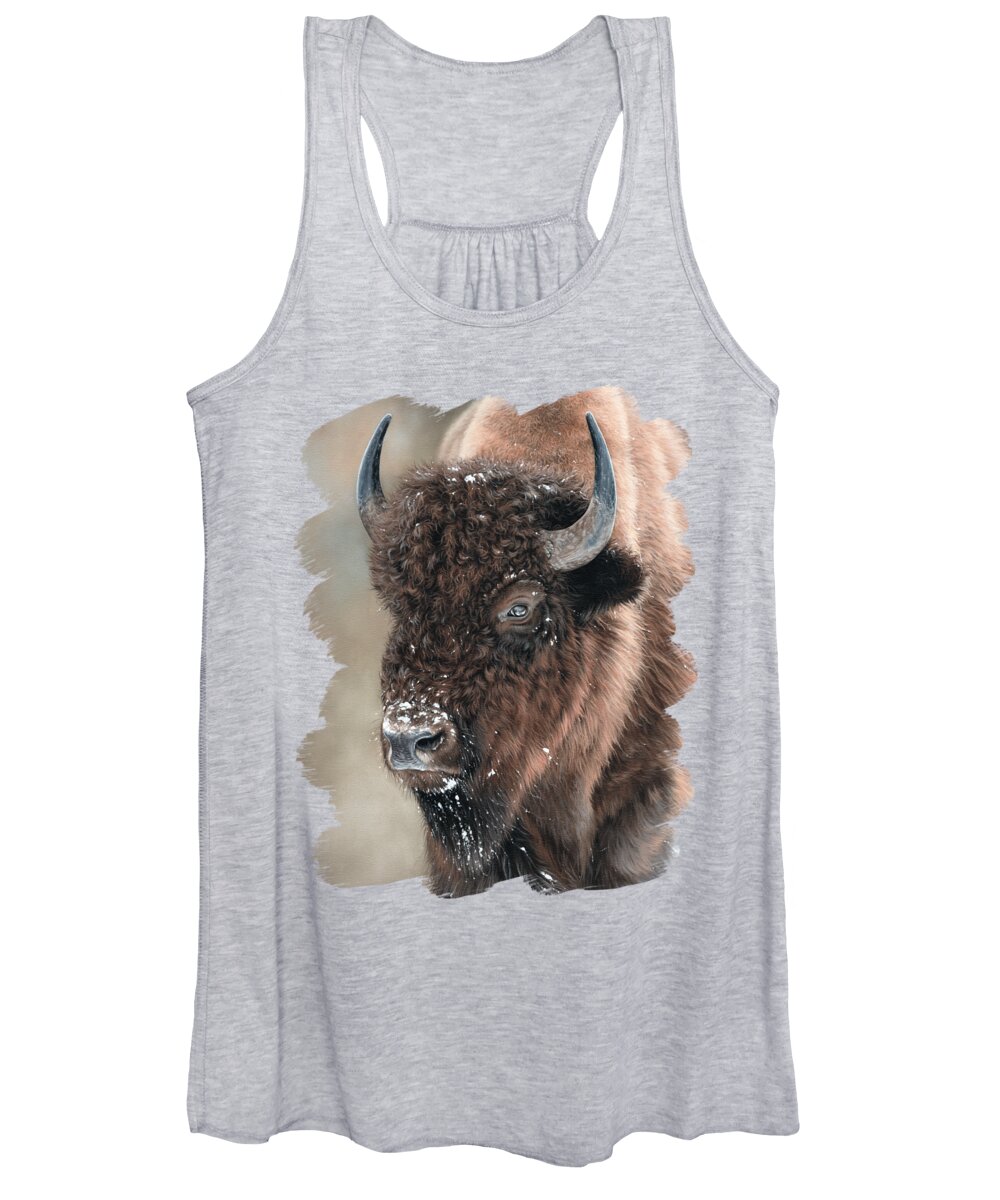 Bison Painting Women's Tank Top featuring the painting American Bison Portrait Painting by Rachel Stribbling