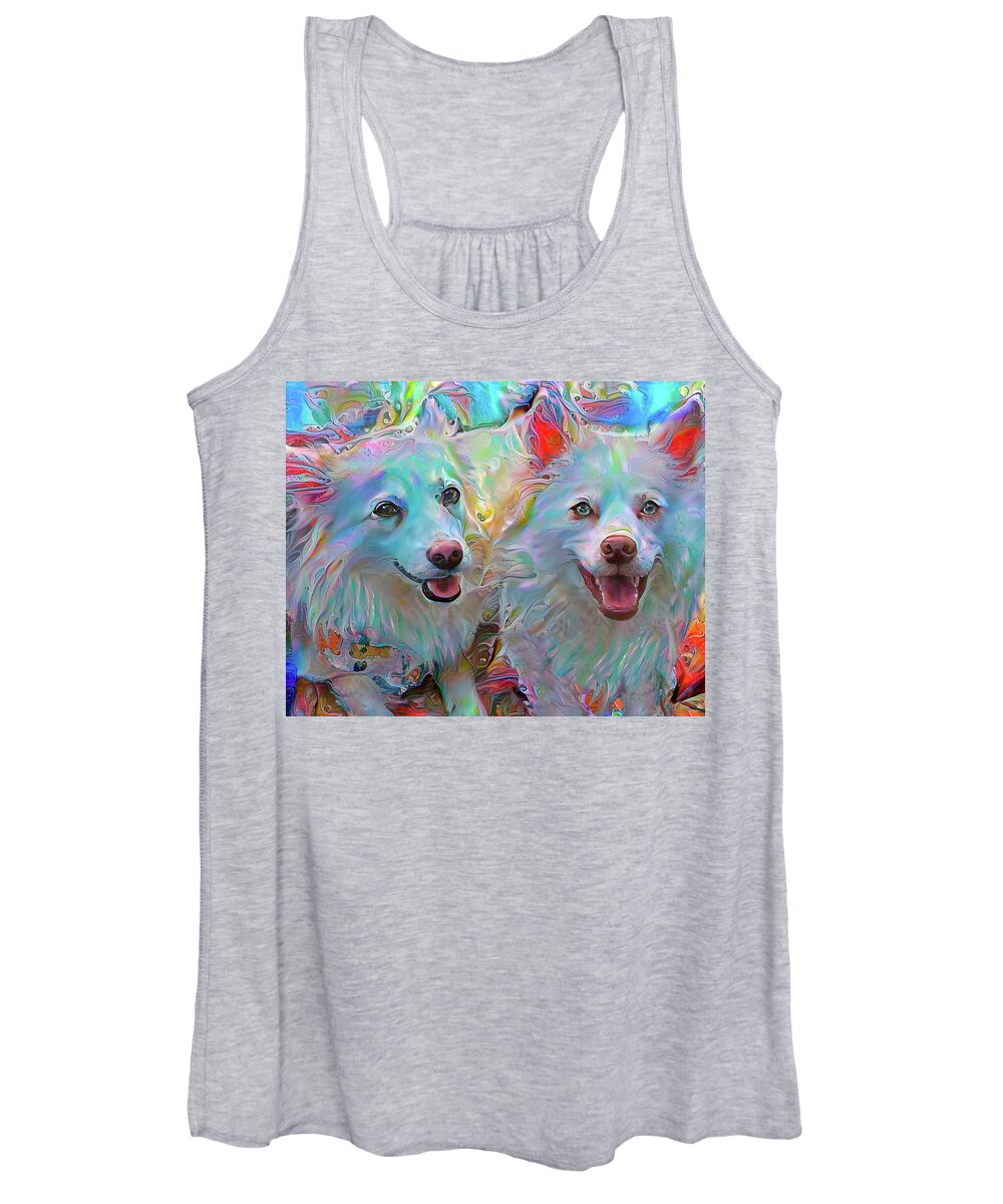 Eskimo Dogs Women's Tank Top featuring the mixed media American Eskimo Dogs - Koki and Bizzy by Peggy Collins