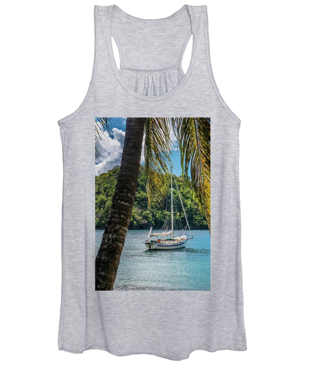 Caribbean Women's Tank Top featuring the photograph Anchored in Paradise by Gary Felton