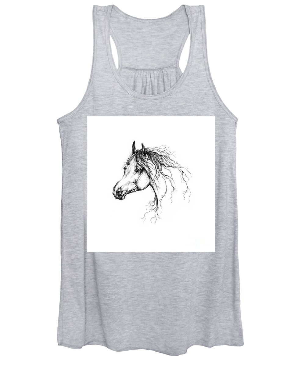 Horse Women's Tank Top featuring the drawing Arabian Horse Drawing 37 by Ang El