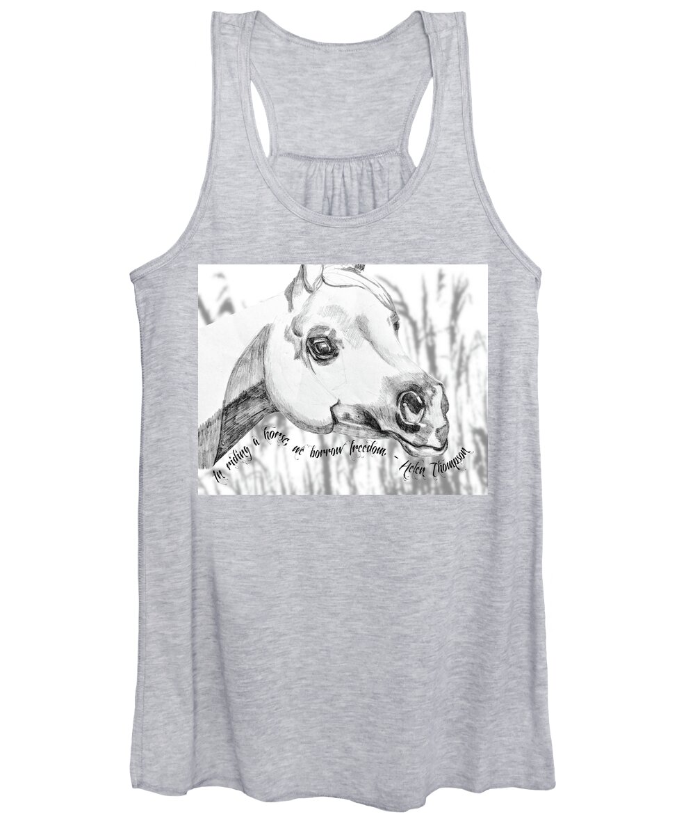 Illustration Women's Tank Top featuring the mixed media Arabian Horse Head with Quote by Equus Artisan