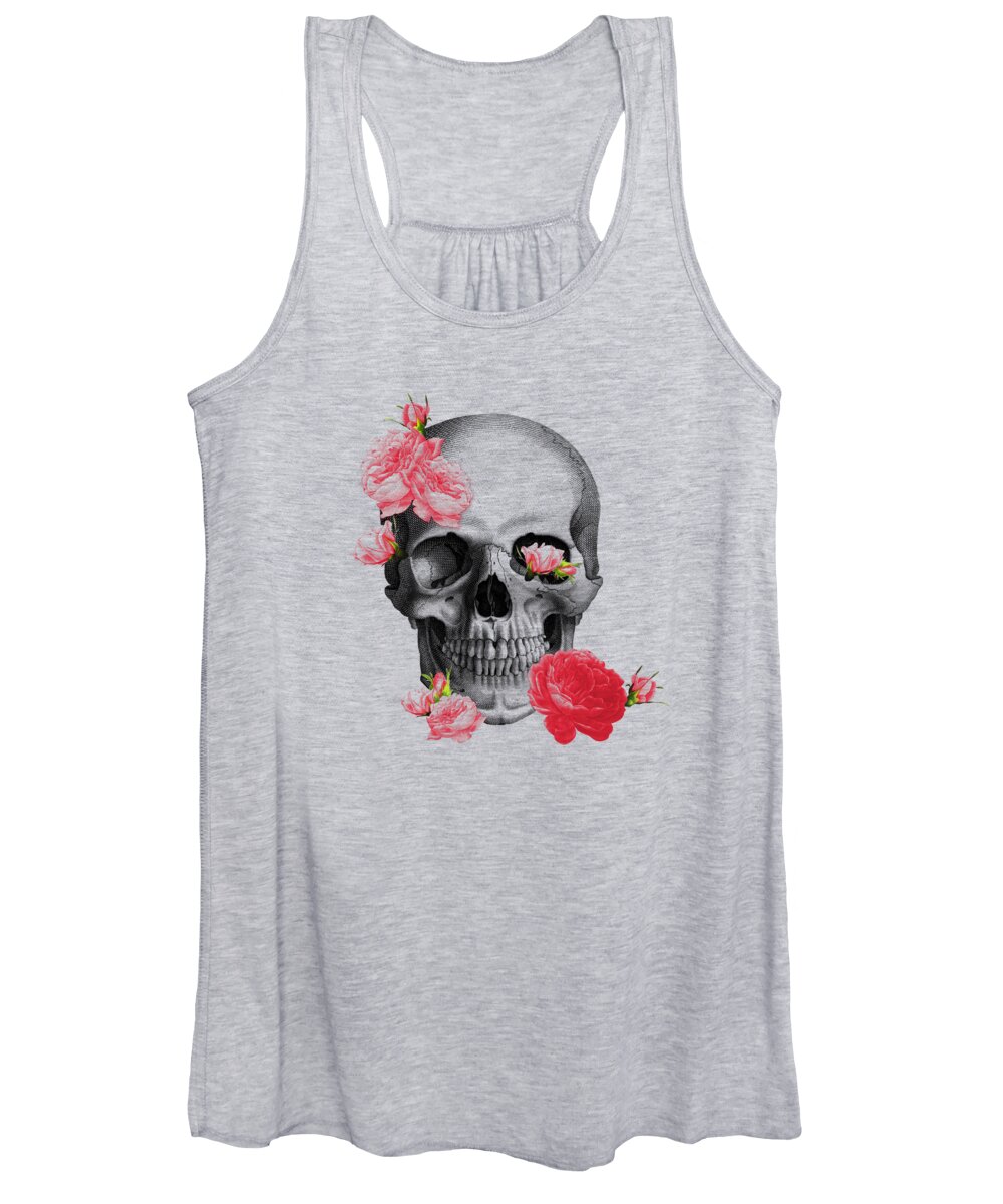 Skull Women's Tank Top featuring the digital art Skull with pink roses framed art print by Madame Memento