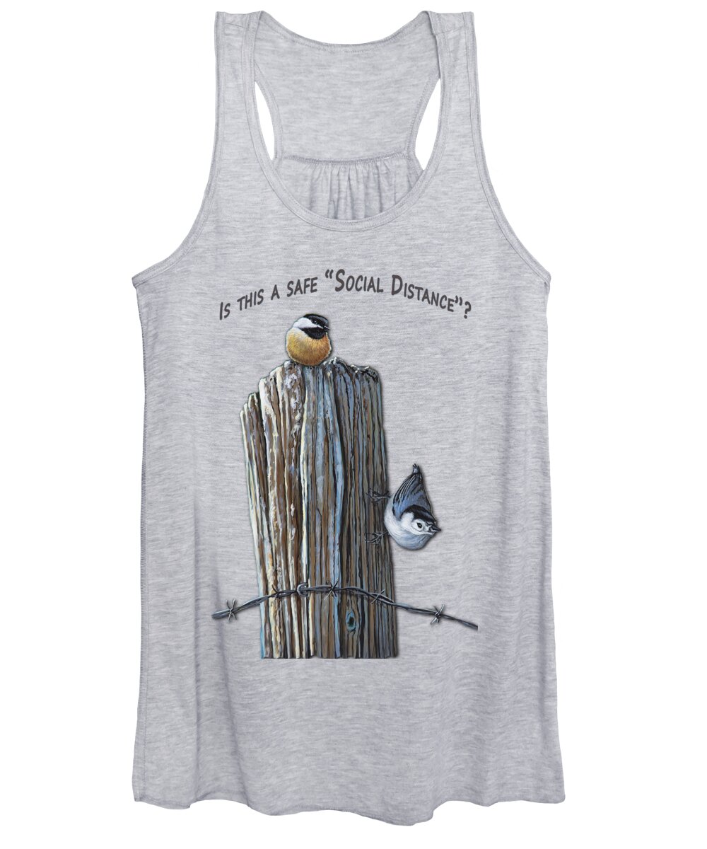 Social Distance Women's Tank Top featuring the painting Is this a safe social distance? by Anthony J Padgett