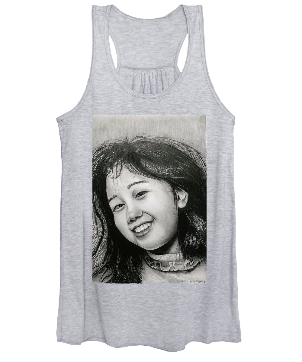 Girl Women's Tank Top featuring the drawing Asuka 7 by Tim Ernst