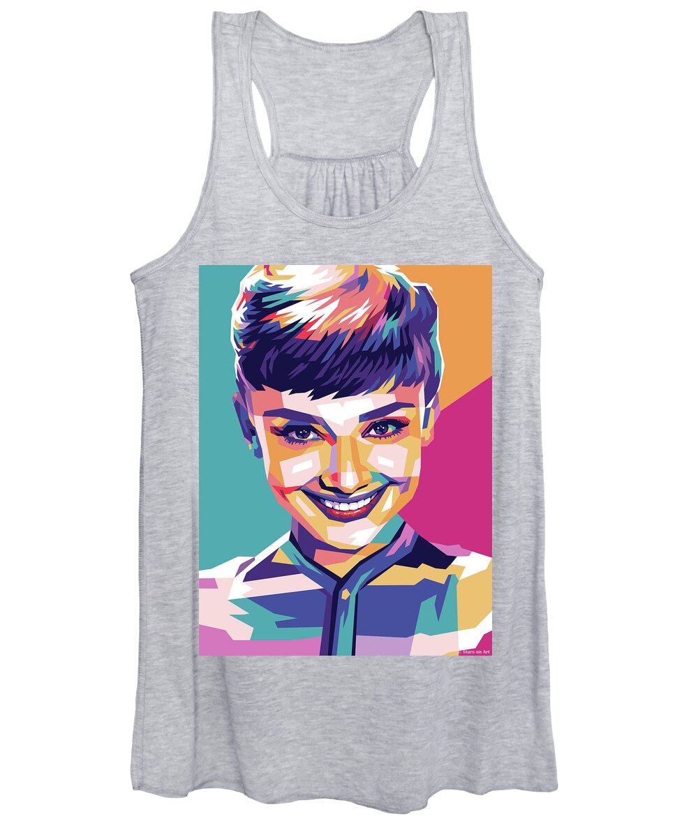 Audrey Hepburn Women's Tank Top featuring the mixed media Audrey Hepburn - early years by Movie World Posters
