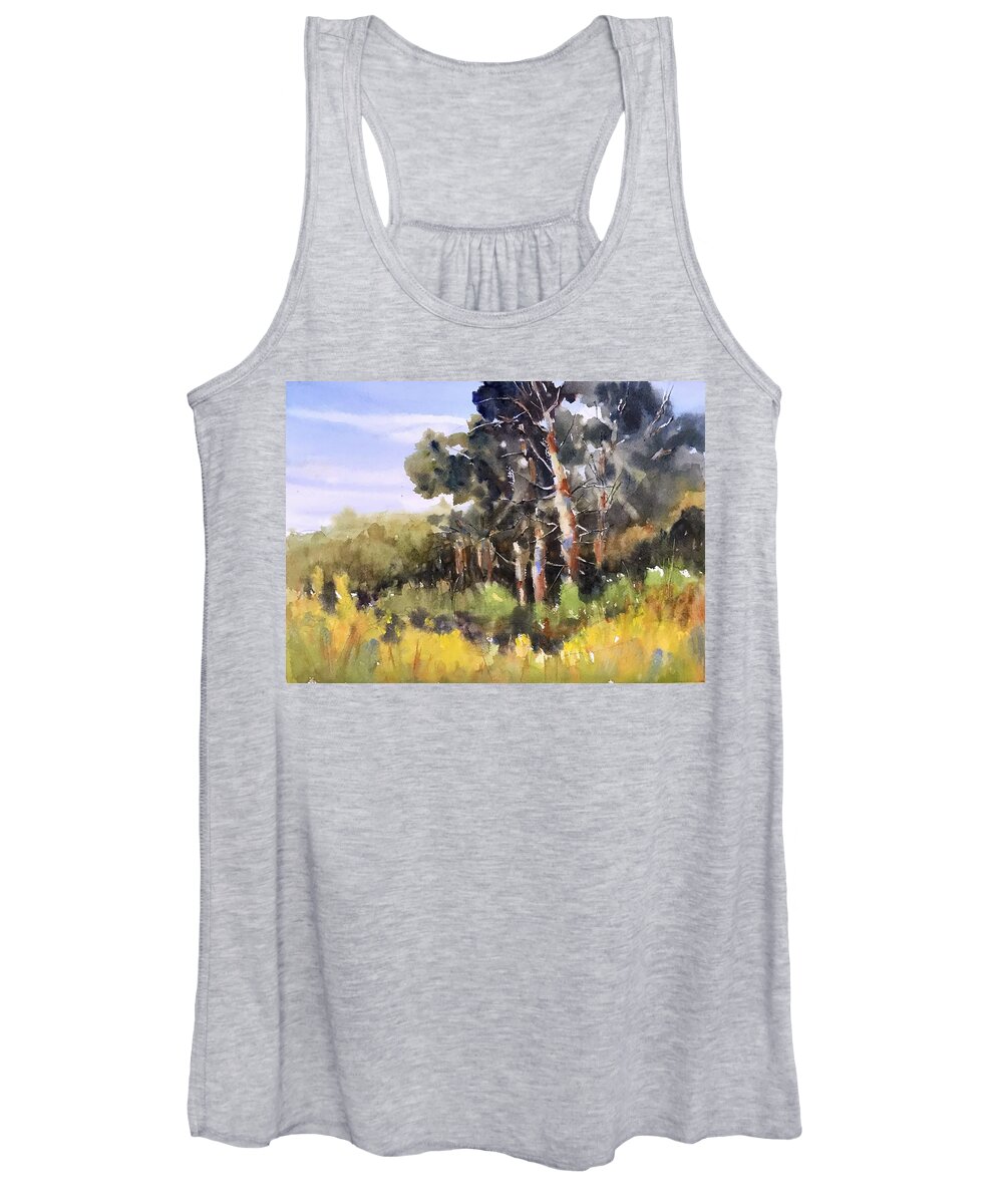 Landscape Women's Tank Top featuring the painting Autumn Begins by Judith Levins