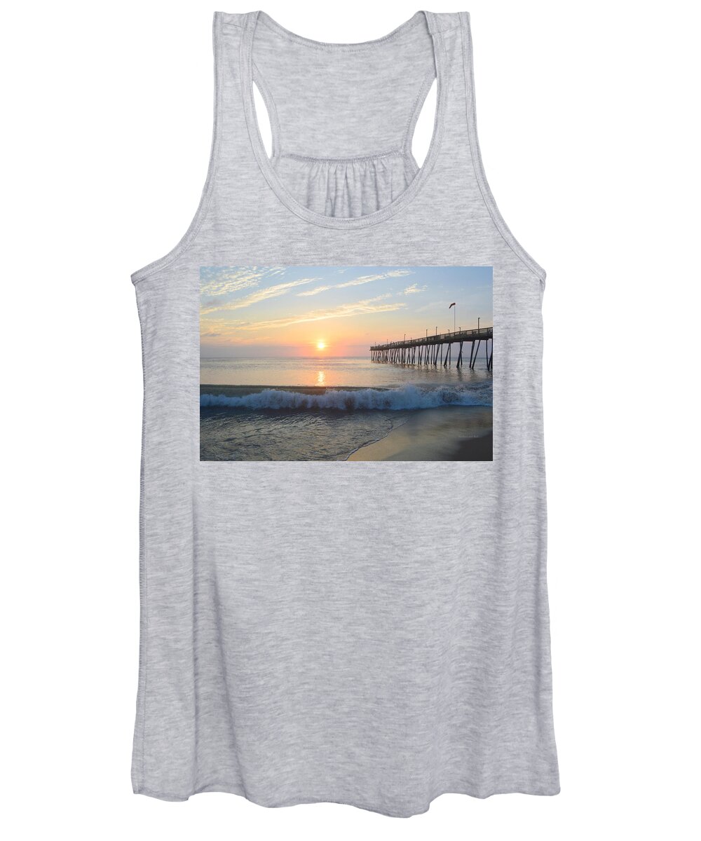 Obx Sunrise Women's Tank Top featuring the photograph Avalon Pier 7/13 by Barbara Ann Bell