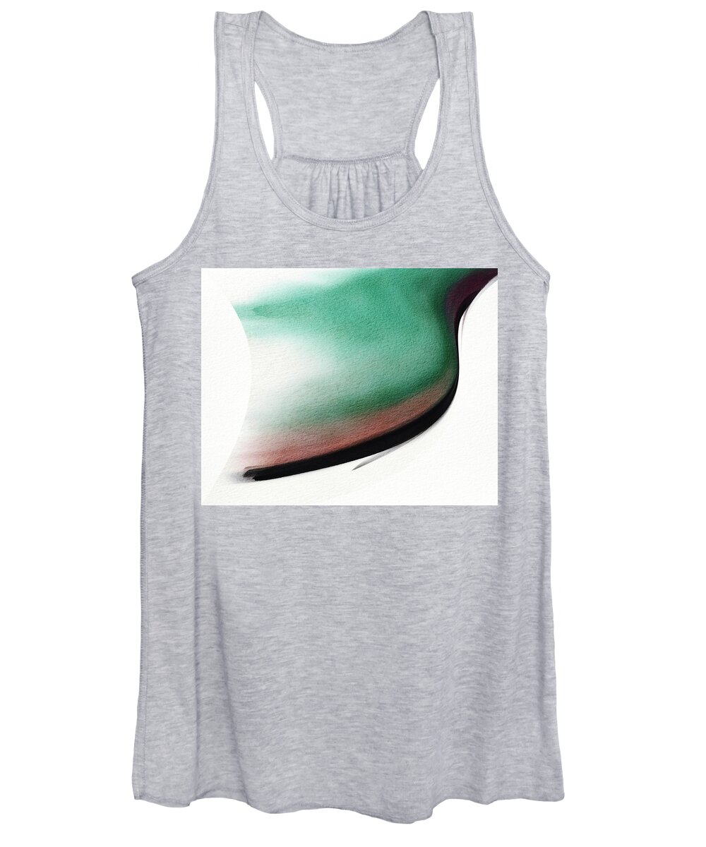 Movement Women's Tank Top featuring the digital art Away Green Curved Abstract by Itsonlythemoon