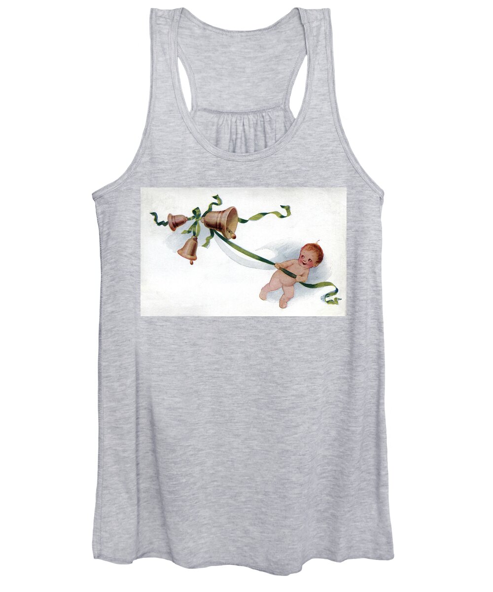 New Women's Tank Top featuring the digital art Baby New Year pulling bells by Pete Klinger
