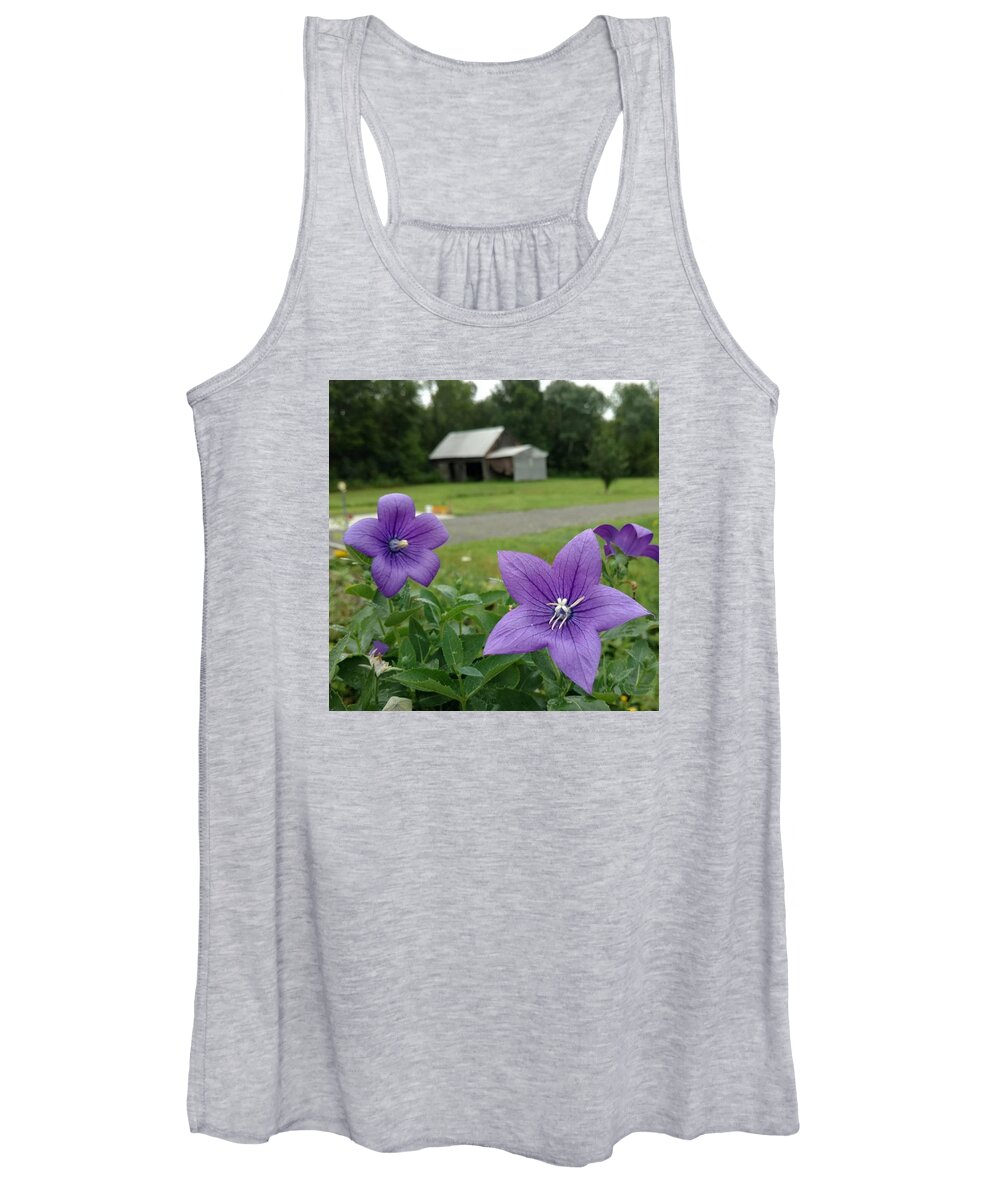 Balloon Flower Women's Tank Top featuring the photograph Balloon Flowers and Barn by Vicki Noble