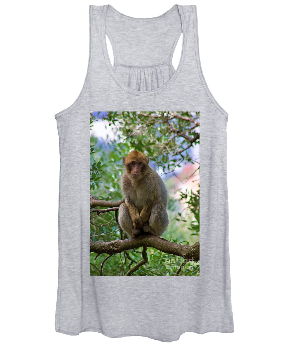 Monkey Women's Tank Top featuring the photograph Barbary macaque by Yvonne M Smith