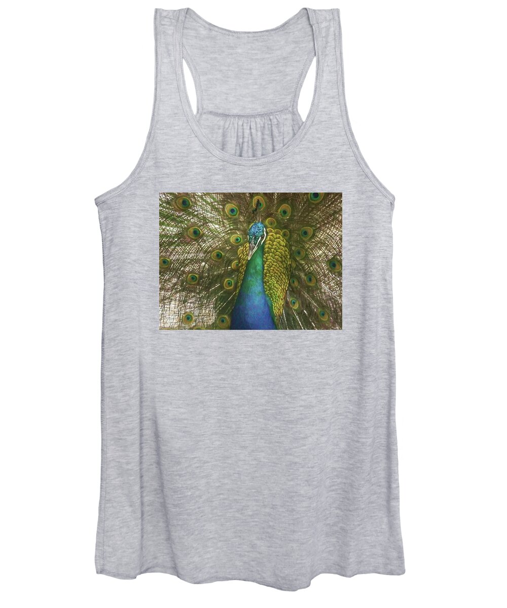Peacock Women's Tank Top featuring the mixed media Be a Peacock by Rebecca Herranen