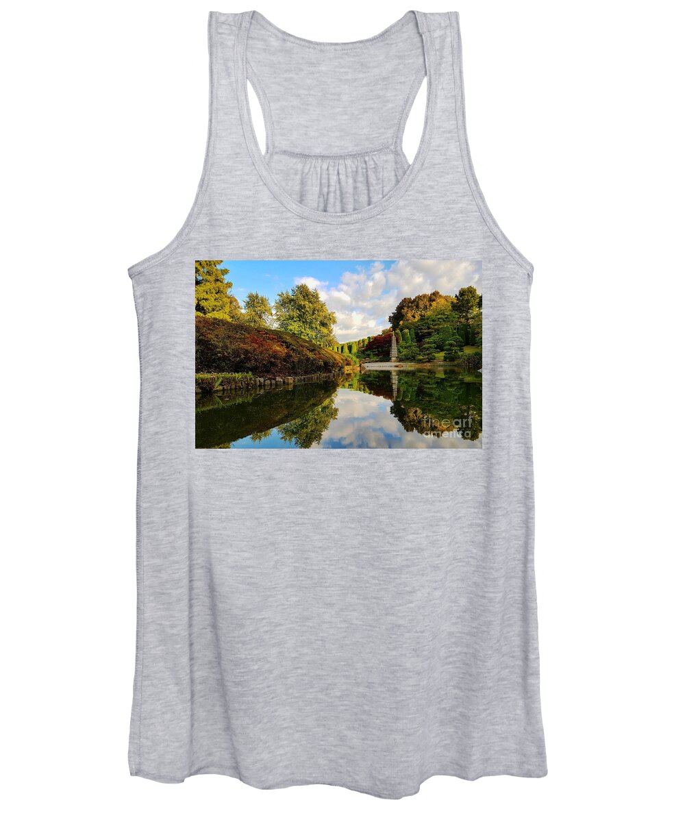 Garden Women's Tank Top featuring the pyrography Beautiful image reflection in a Japanese garden in Bonn, Germany by Mendelex Photography