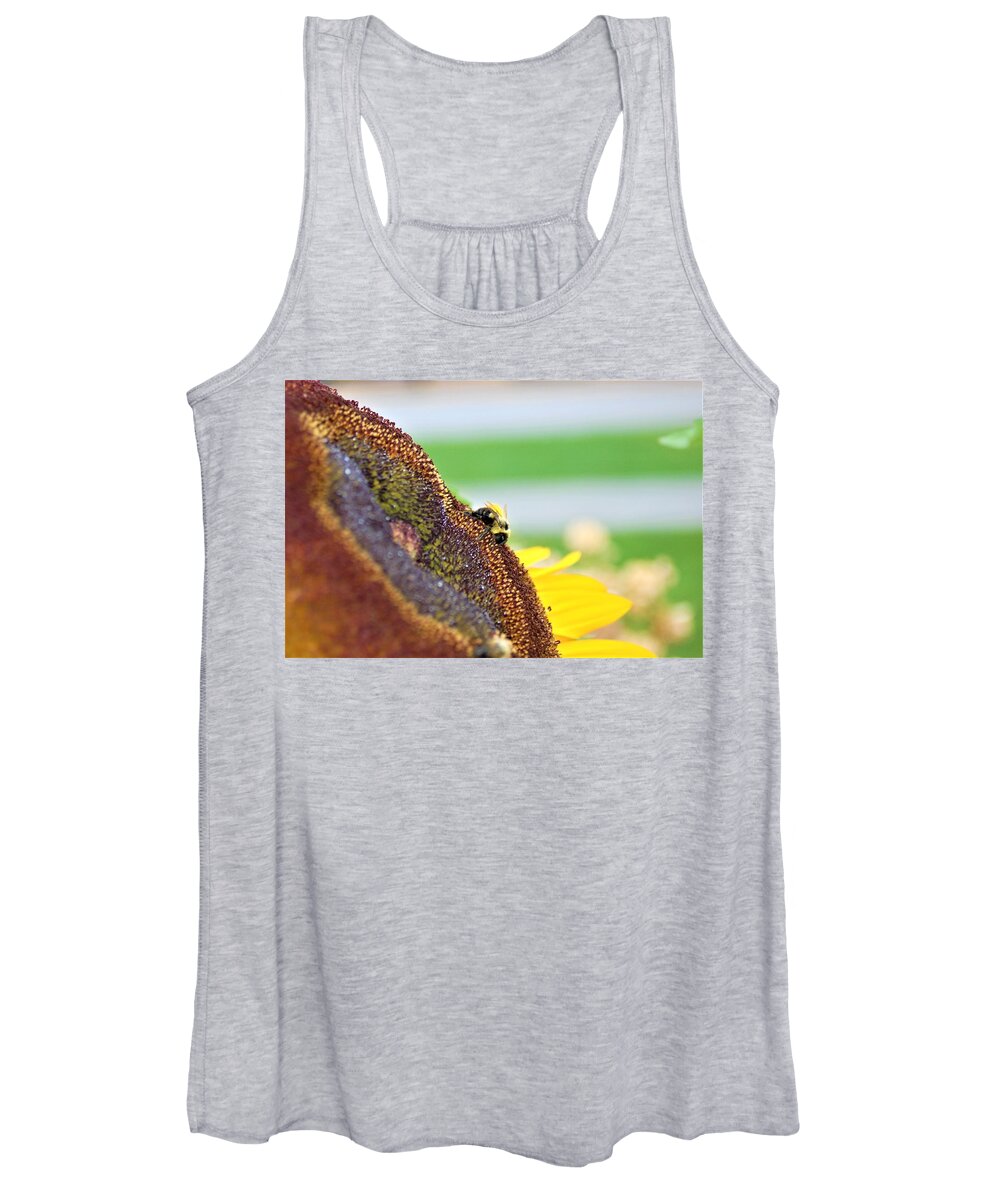 Orange Women's Tank Top featuring the photograph Bee on Sunflower 4 by James Cousineau
