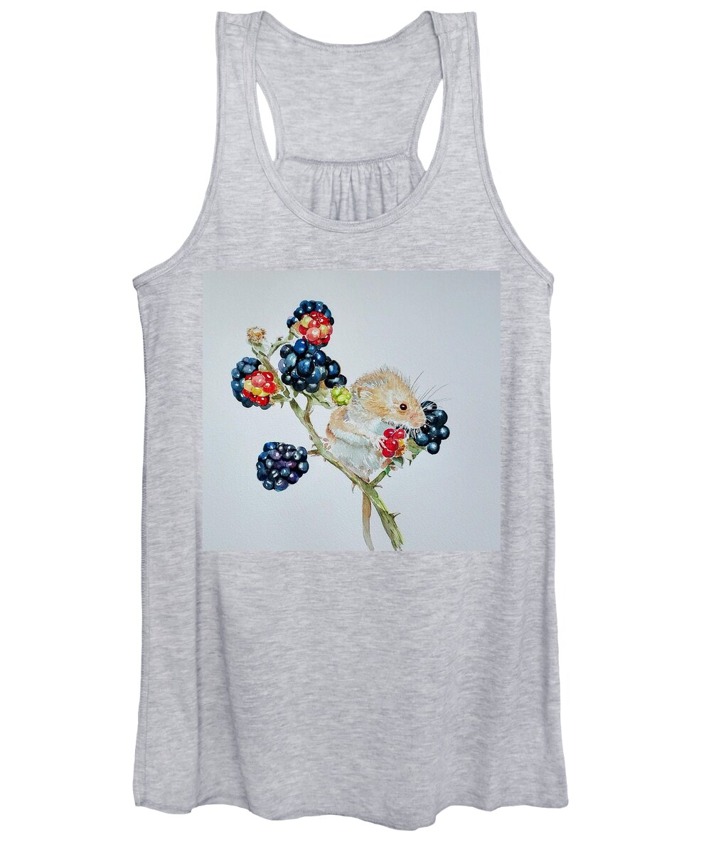 Mouse Women's Tank Top featuring the painting Berry Mouse by Sandie Croft