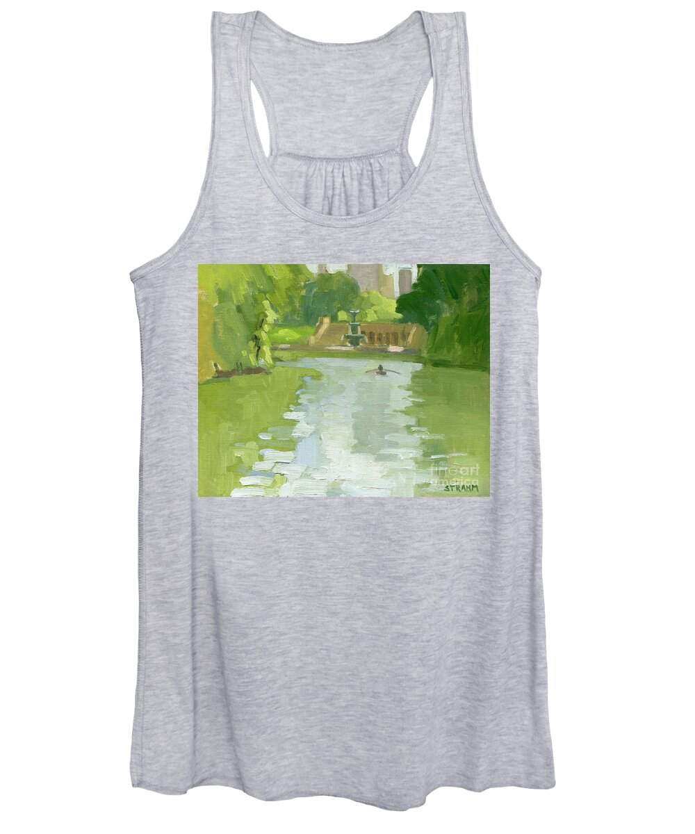 Bethesda Terrace Women's Tank Top featuring the painting Bethesda Terrace at The Lake, Central Park - New York City by Paul Strahm