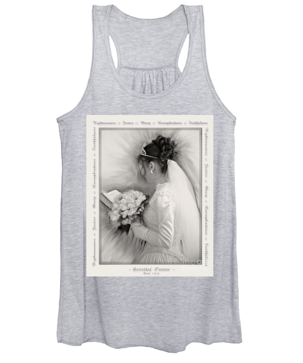 Bride Women's Tank Top featuring the digital art Betrothed Forever black and white by Constance Woods