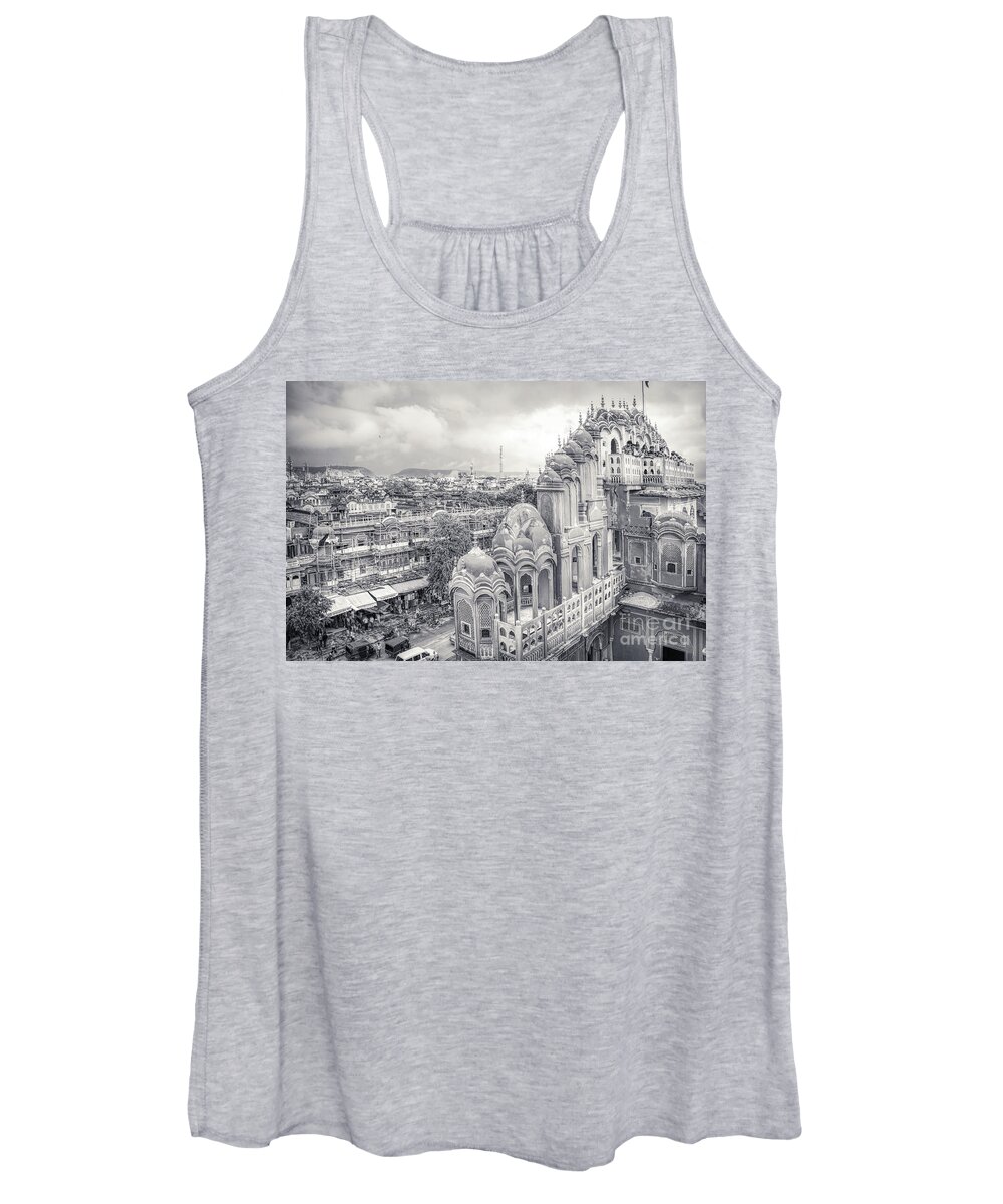 Jaipur Women's Tank Top featuring the photograph Black and White - Panorama from Palace of Winds Jaipur Rajasthan India by Stefano Senise