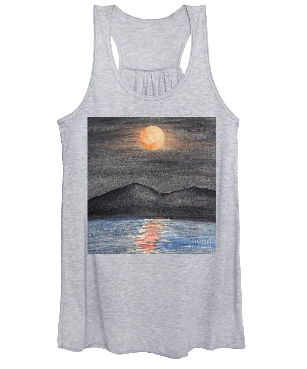 Blood Moon Women's Tank Top featuring the mixed media Blood Moon by Lisa Neuman