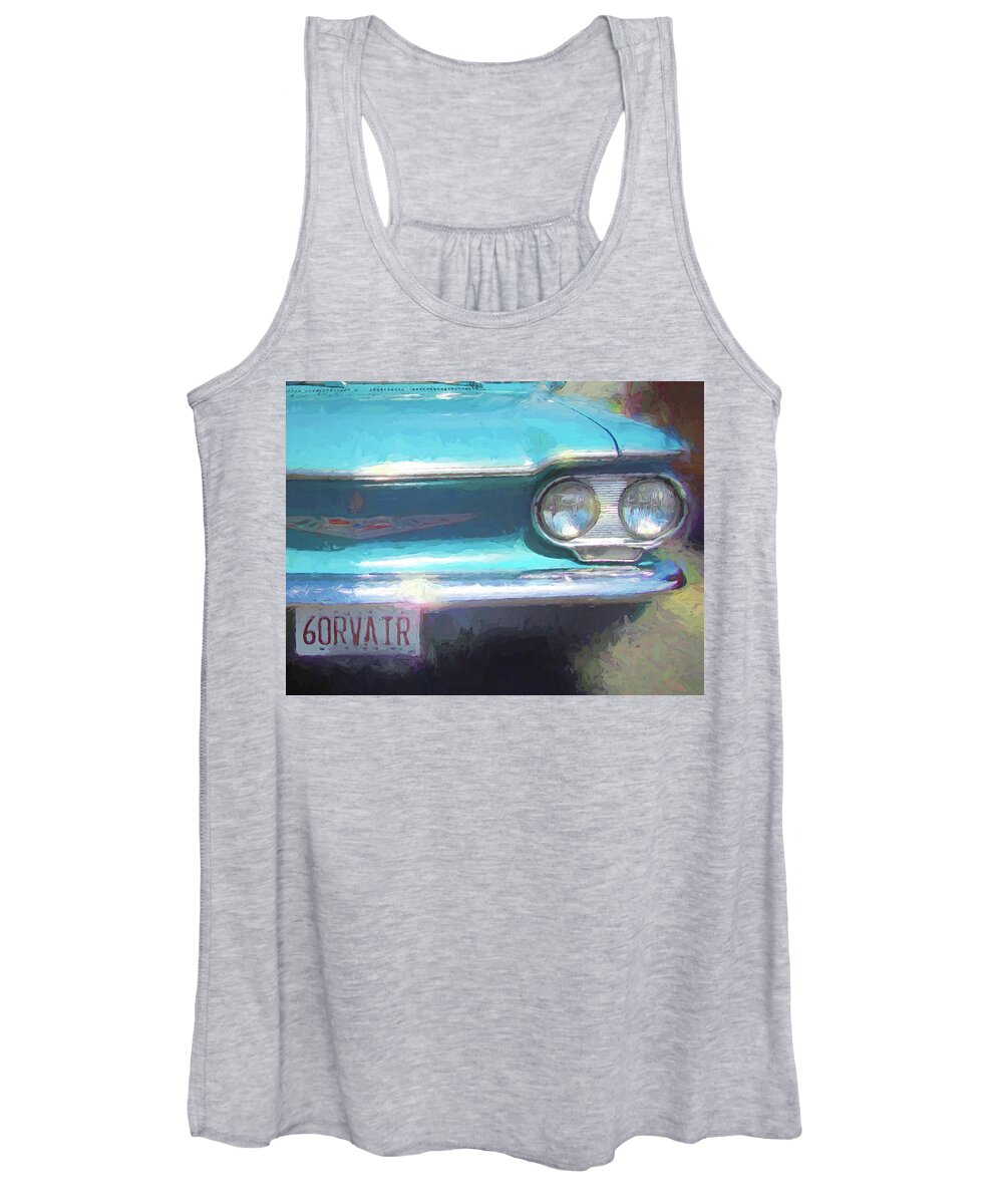 Corvair Women's Tank Top featuring the photograph Blue 1960 Chevy Corvair Front Painterly by DK Digital