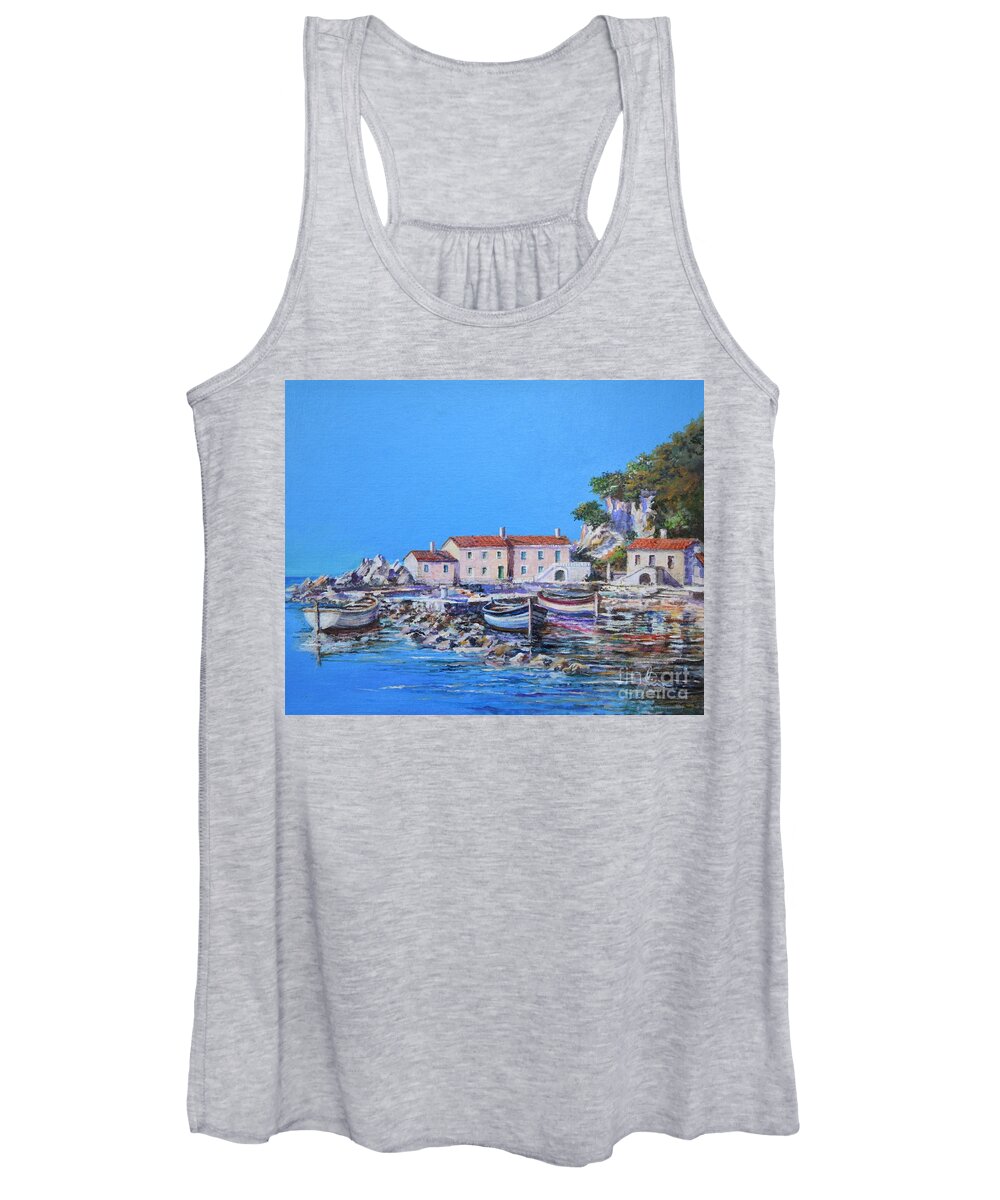Original Painting Women's Tank Top featuring the painting Blue Bay by Sinisa Saratlic