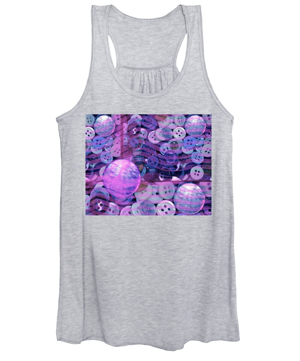 Art Of The Button Women's Tank Top featuring the mixed media Blue Button Abstract by Lorena Cassady