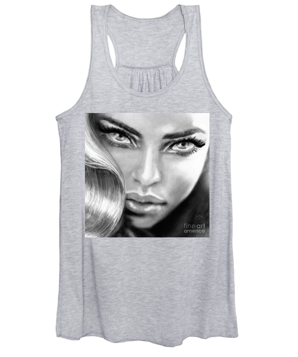 Portrait Women's Tank Top featuring the painting Blue Eyes Sensual bw by Angie Braun