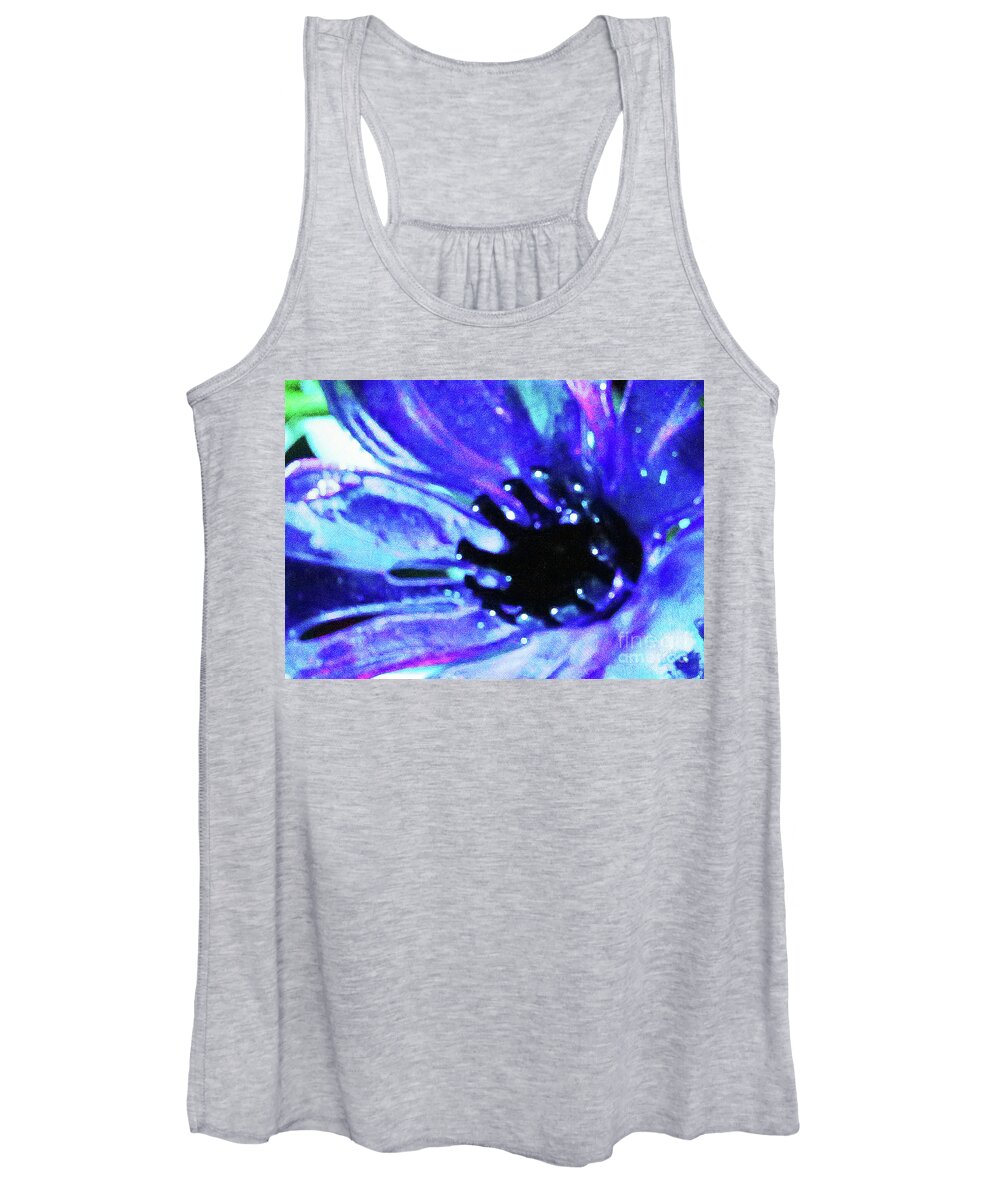 Blue Glass Flower; Blue Glass; Blue Flower; Blue; Green; Blown Glass; Abstract; Photography; Digital Art; Women's Tank Top featuring the photograph Blue Glass Flower by Tina Uihlein