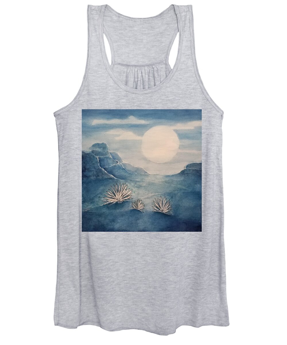 Landscape Women's Tank Top featuring the mixed media Blue Moon by Terry Ann Morris