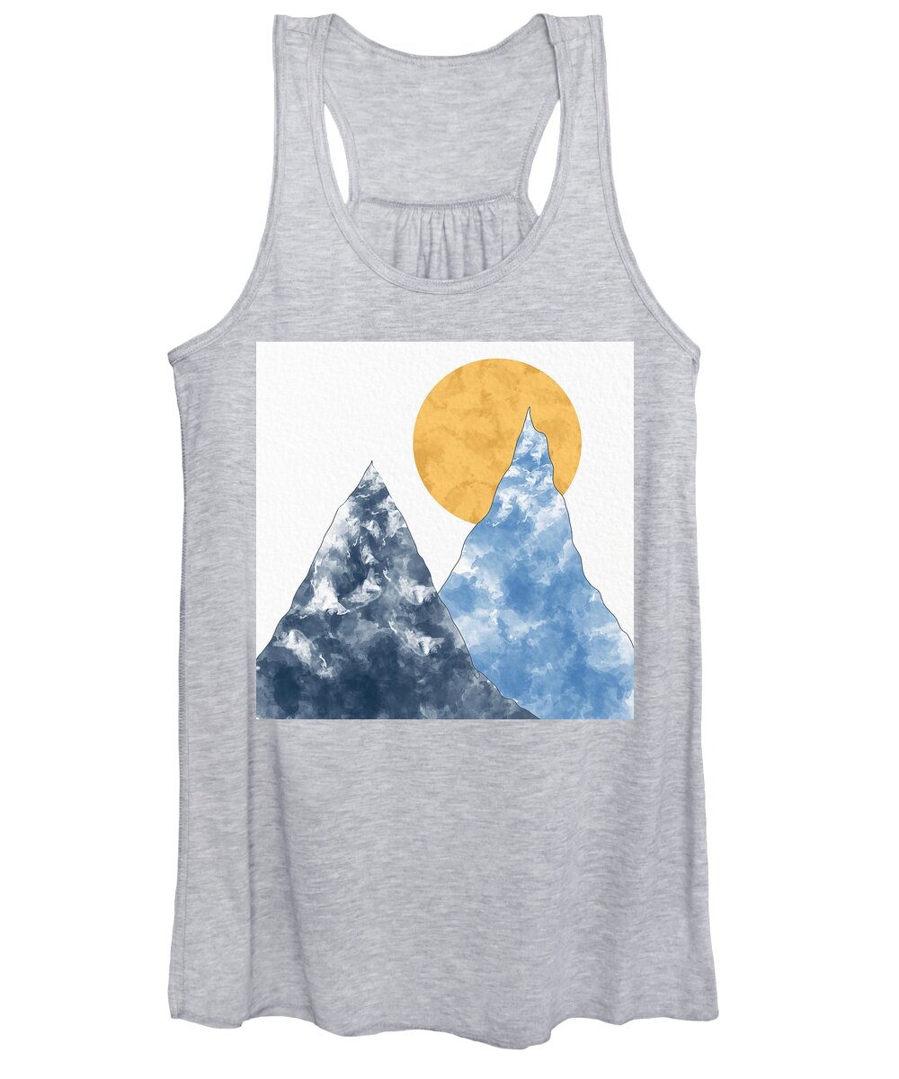 Wall Art Women's Tank Top featuring the painting Blue Mountains and the Golden Moon by Sannel Larson