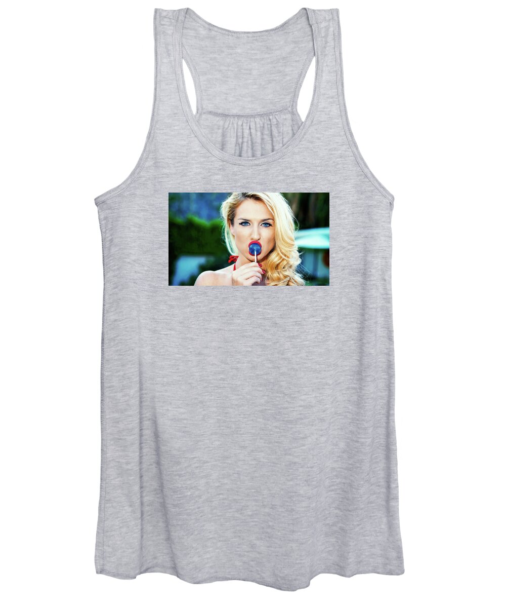 America July4 Women's Tank Top featuring the photograph Blue Sucker Red Lips Ms Precious 9098-100 by Amyn Nasser