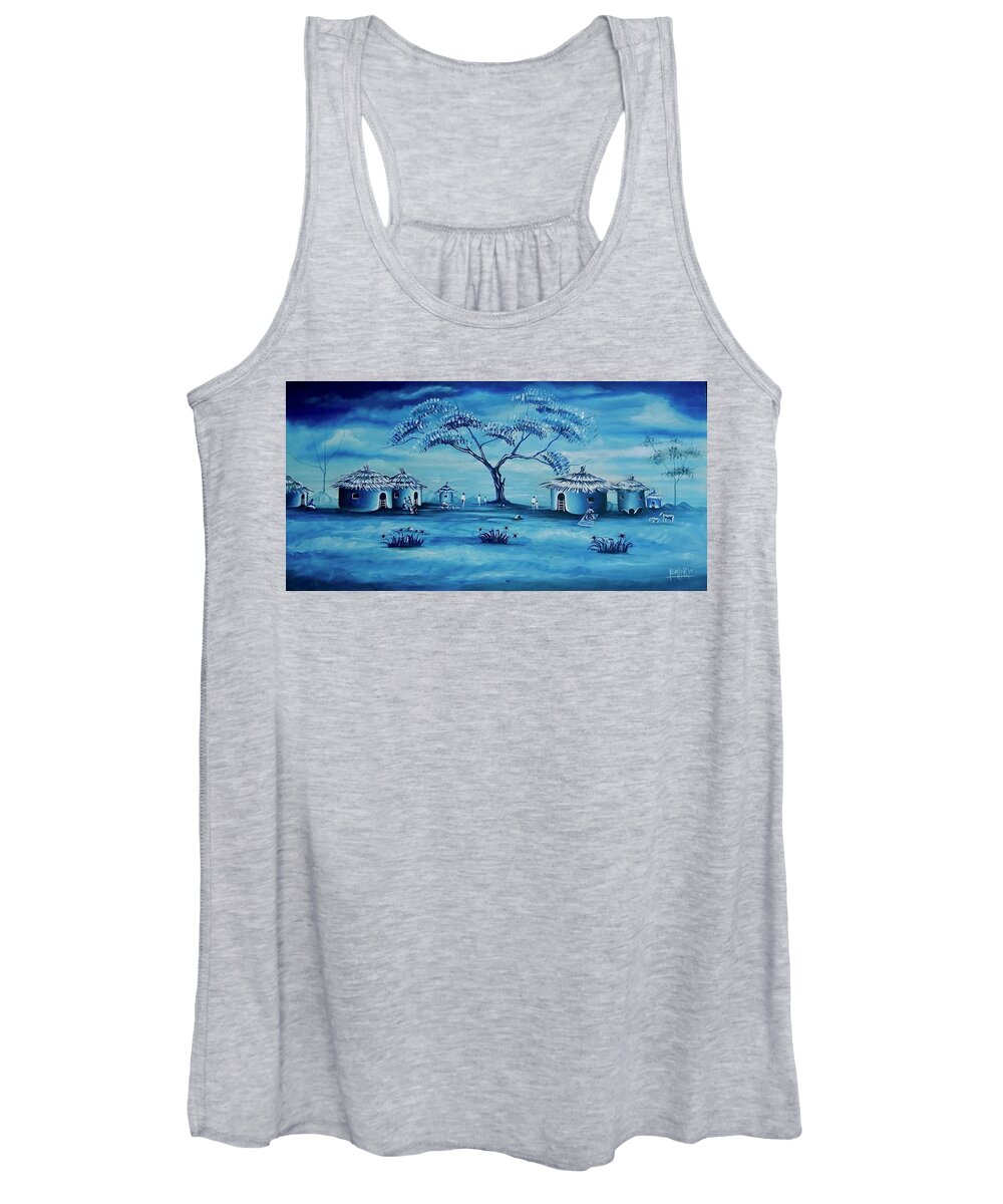 Africa Women's Tank Top featuring the painting Blue village by Femi