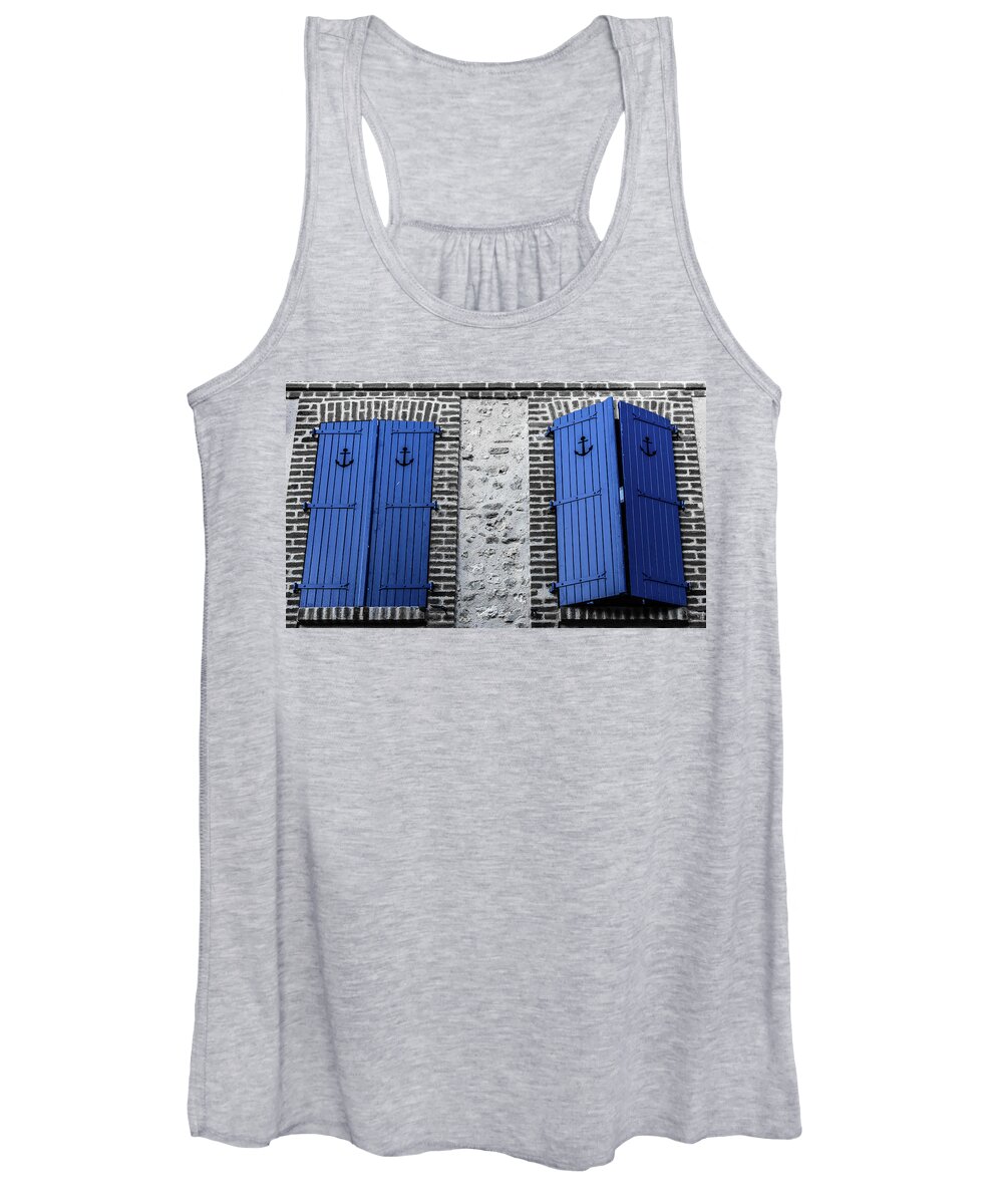 Port City Women's Tank Top featuring the photograph Blue windows in Normandy, France by Fabiano Di Paolo