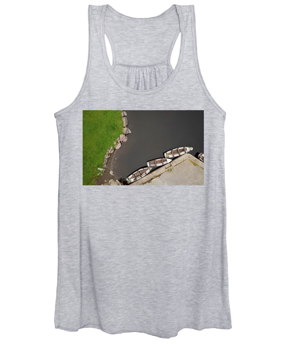 Minimal Women's Tank Top featuring the photograph Drone aerial of Boats on the river in a lake by Michalakis Ppalis