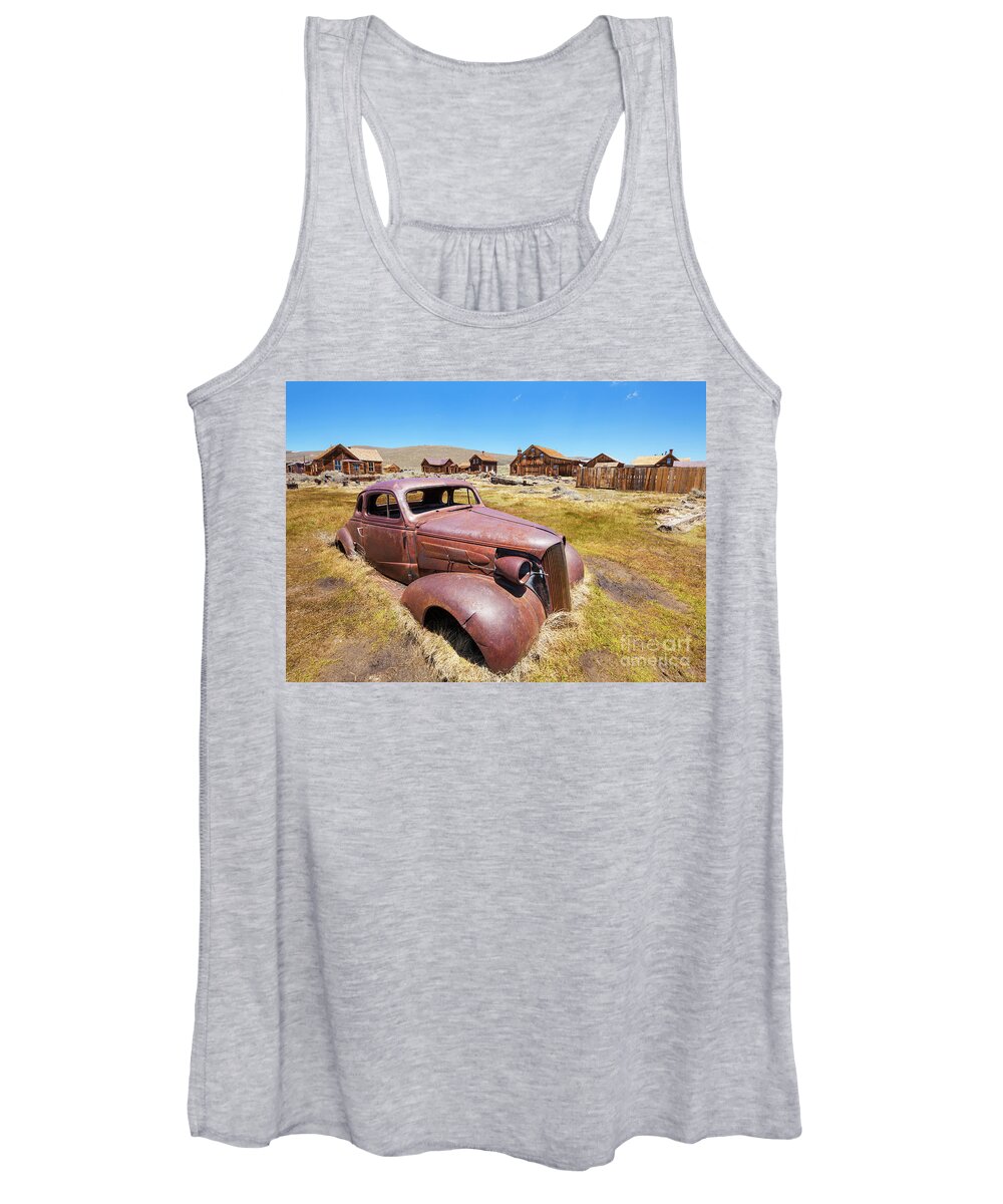 Bodie Women's Tank Top featuring the photograph Bodie ghost town,1937 Chevrolet coupe, California by Neale And Judith Clark
