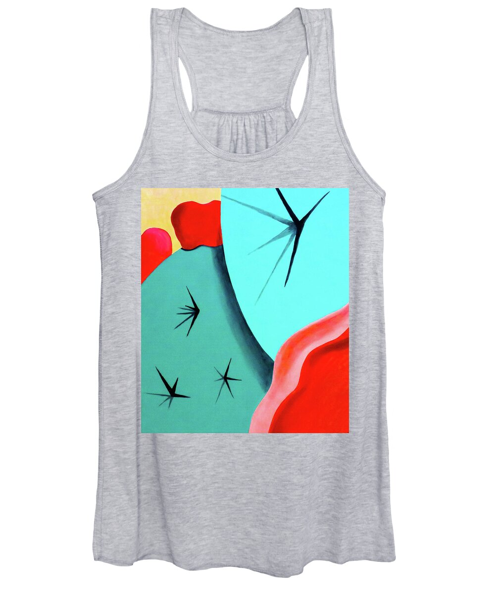Cactus Women's Tank Top featuring the painting Bold Cacti with Red Flowers 4 by Ted Clifton