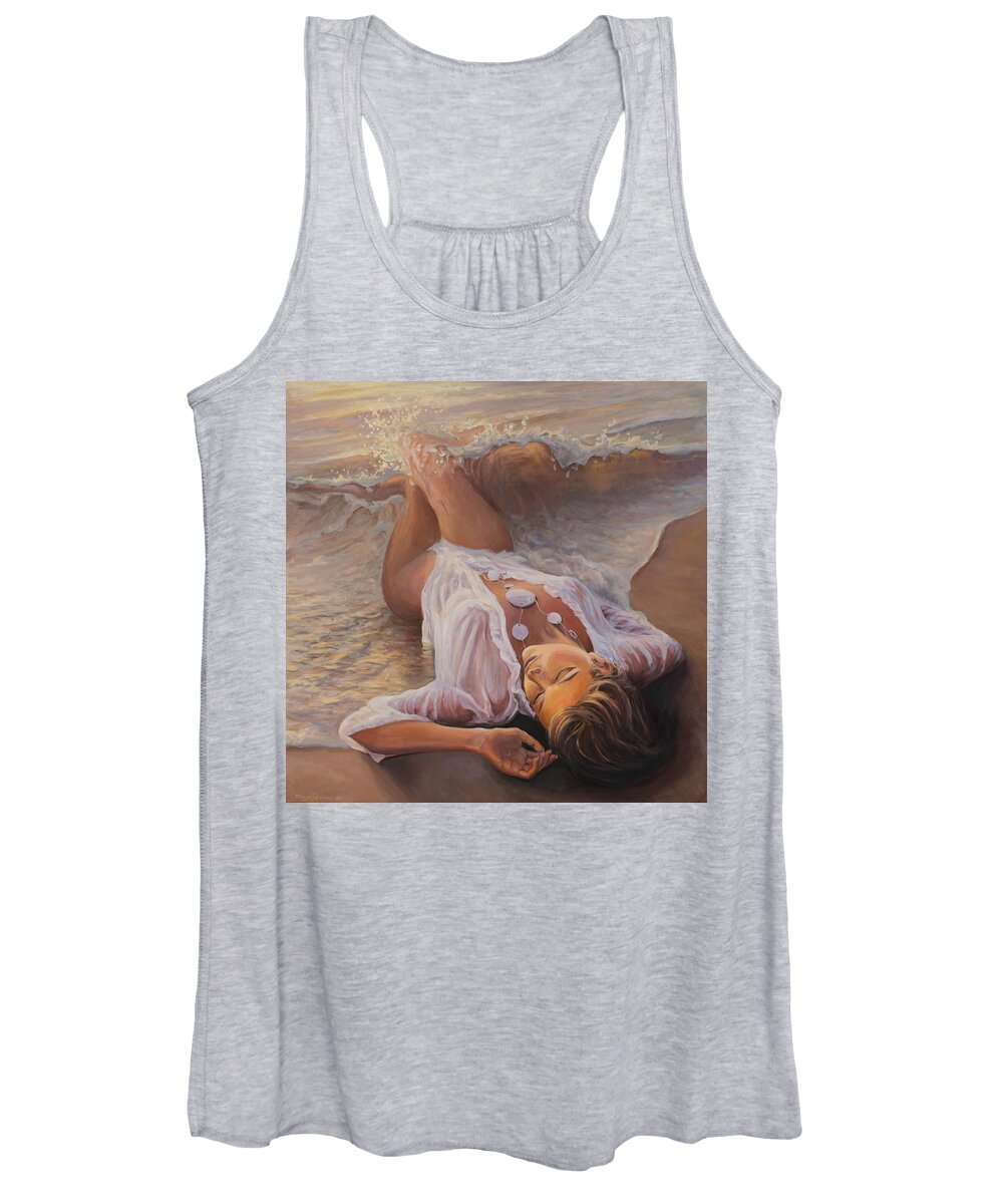 Mermaid Women's Tank Top featuring the painting Born from the waves by Marco Busoni