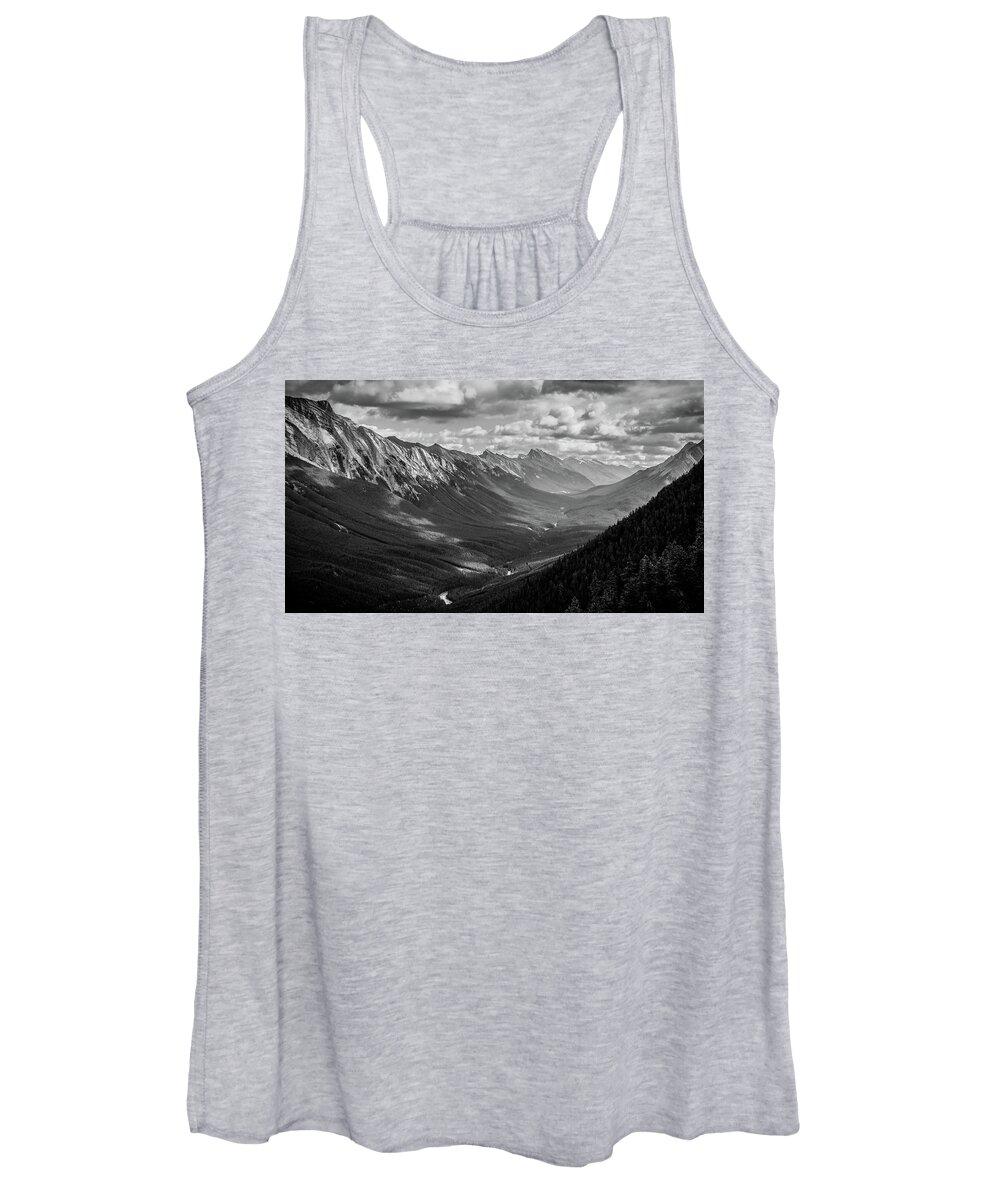 Bow Valley Women's Tank Top featuring the photograph Bow Valley Black And White by Dan Sproul