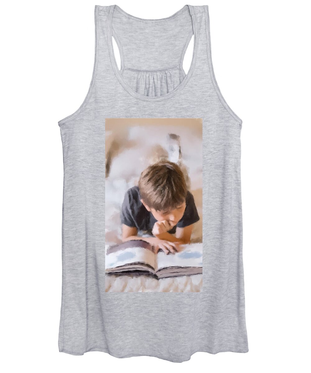 Reading Women's Tank Top featuring the painting Boy Studying by Gary Arnold
