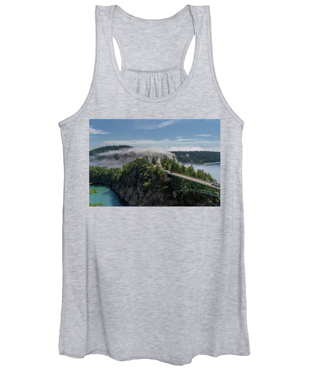 Fog Women's Tank Top featuring the photograph Bridge to Whidbey by Gary Skiff
