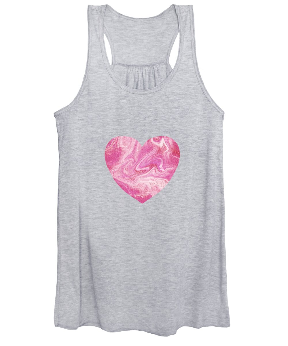 Stone Heart Women's Tank Top featuring the painting Bright Pink Marble Heart Watercolor by Irina Sztukowski