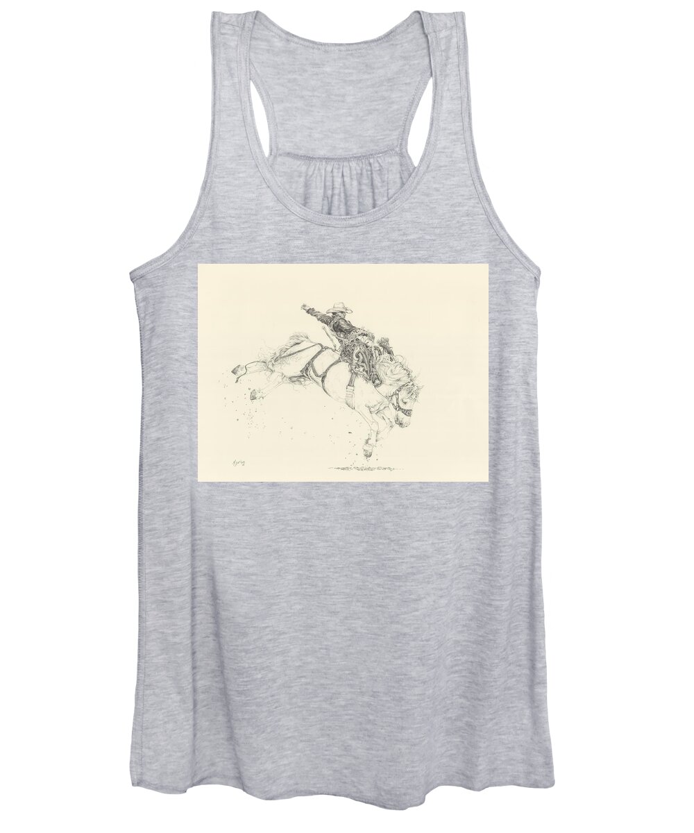 Bronc Women's Tank Top featuring the drawing Bronc Rider Lefty by Michelle Garlock