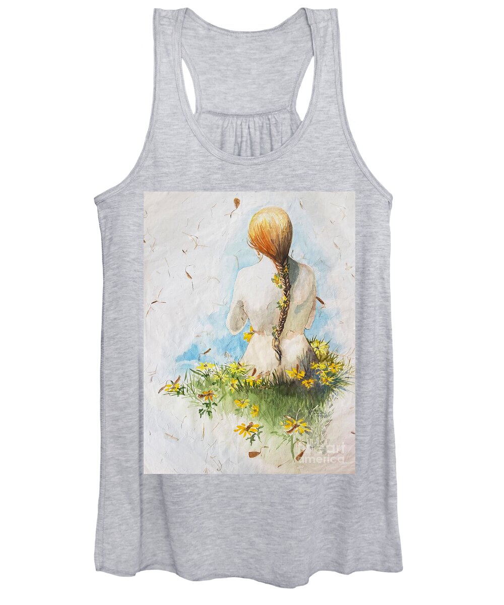 Red Head Women's Tank Top featuring the painting Brown Eyed Susans by Merana Cadorette