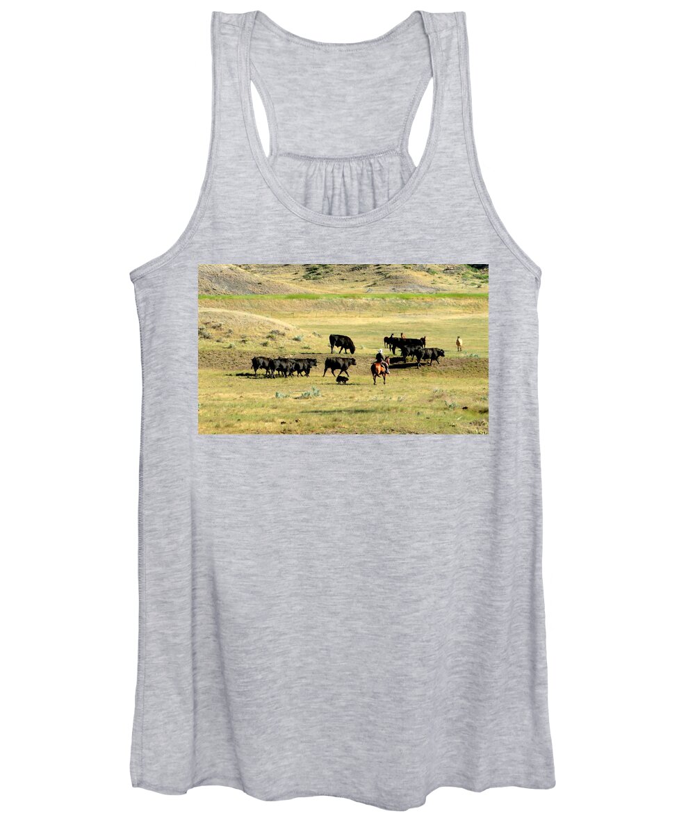 Ranch Women's Tank Top featuring the photograph Bull Turnout by Katie Keenan