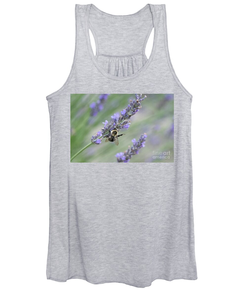Lavender Women's Tank Top featuring the photograph Bumblebee on Lavender II by Lorraine Cosgrove