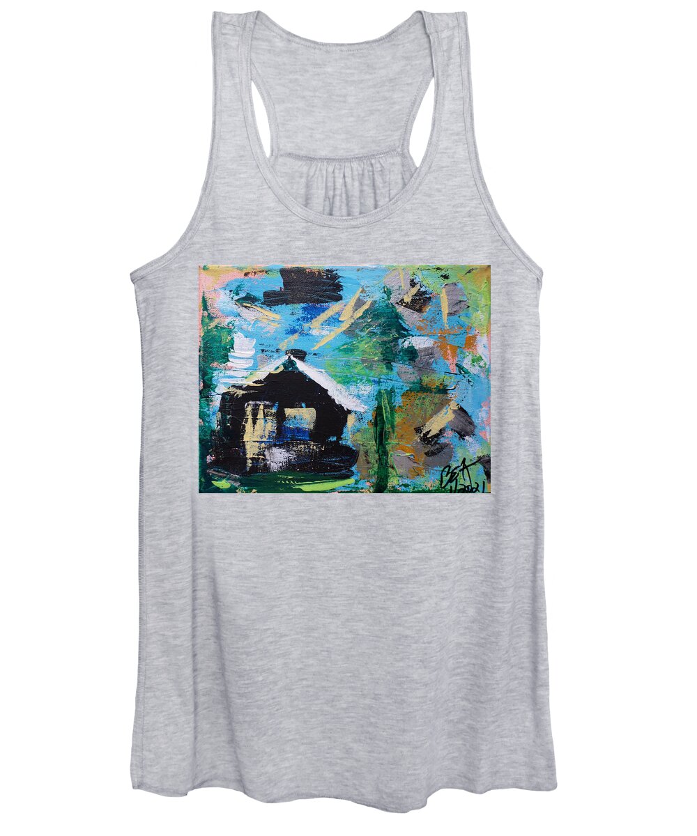 Cabin Women's Tank Top featuring the painting Cabin In The Woods by Brent Knippel