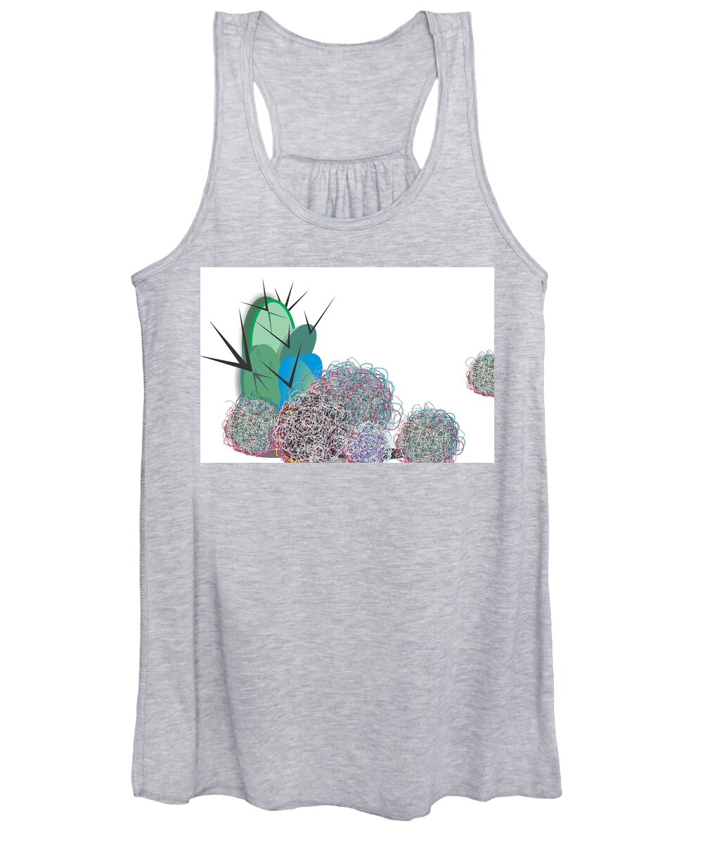 Southwest Women's Tank Top featuring the digital art Cacti Tumble Weed Meet Two by Ted Clifton